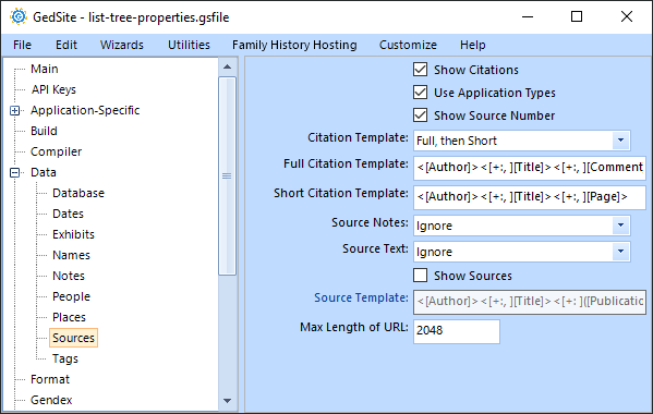 screenshot of Source Section which includes several checkbox items